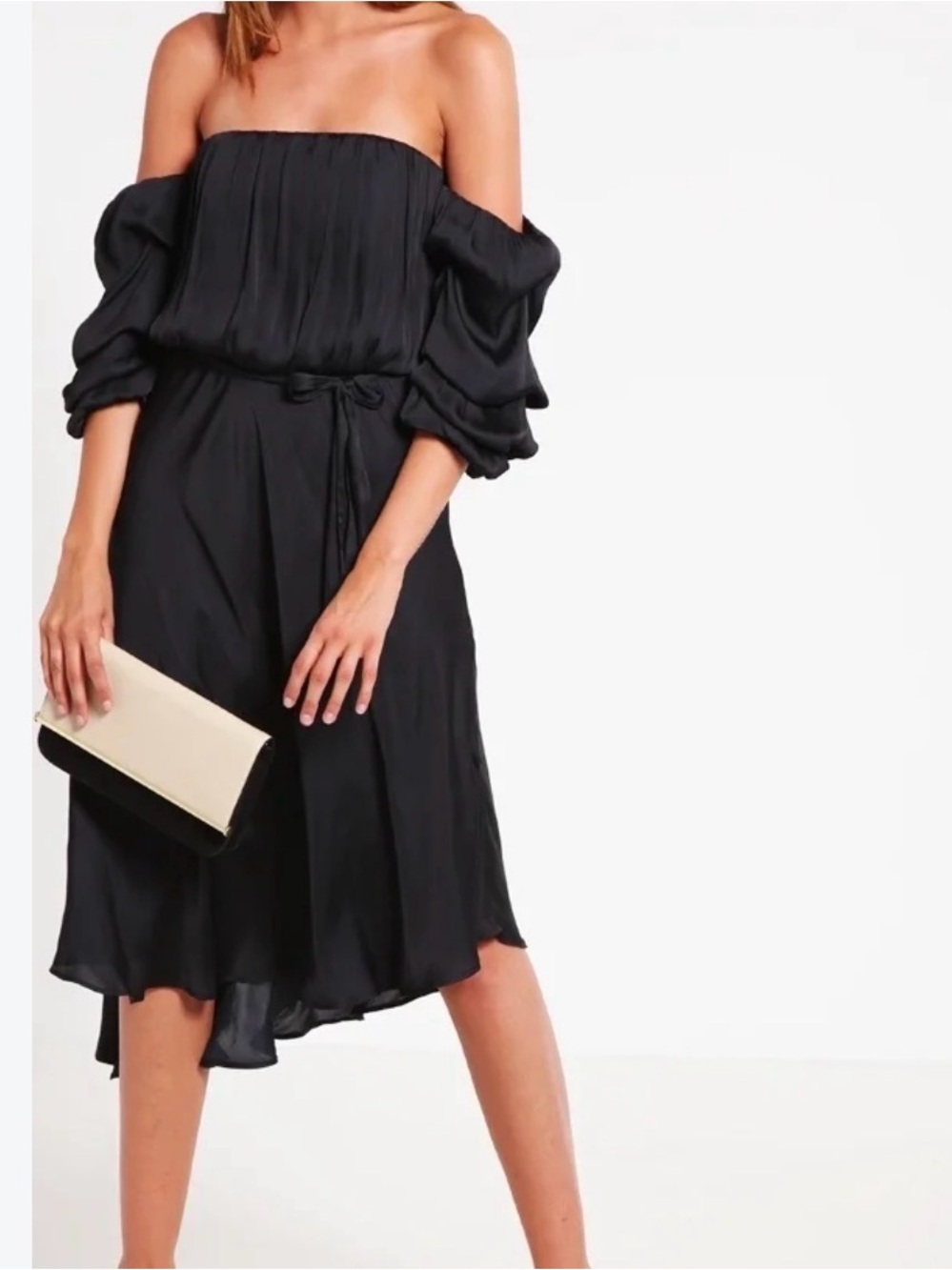 Bardot Black Off-The-Shoulder Ruffle Sleeve Dress Size US 4 / XS